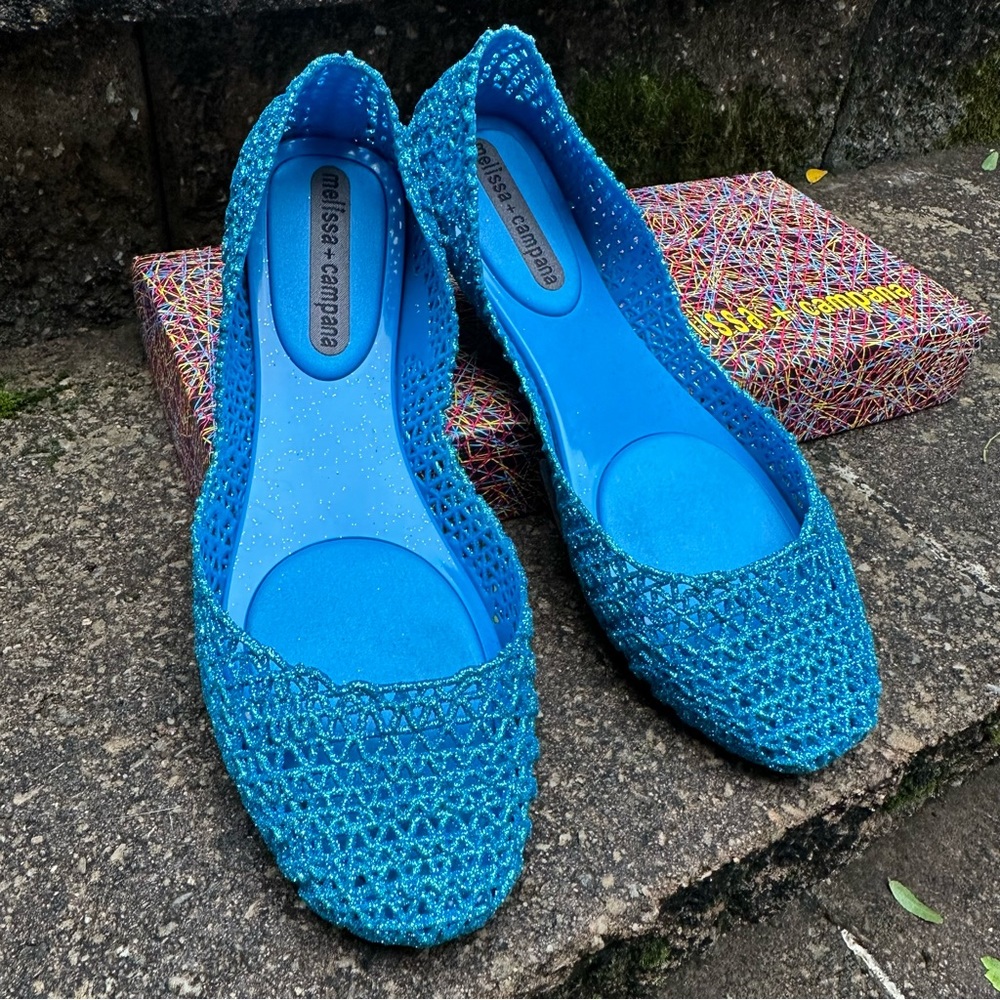 MELISSA CAMPANA PAPEL VII AD Blue Glitter Slippers